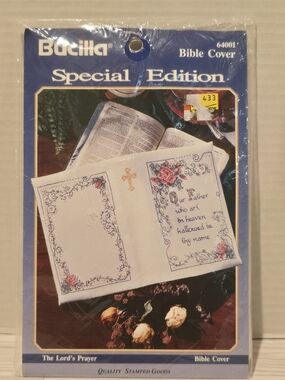 Bucilla Special Edition Retired Cross Stitch Lords Prayer Bible Cover # 64001